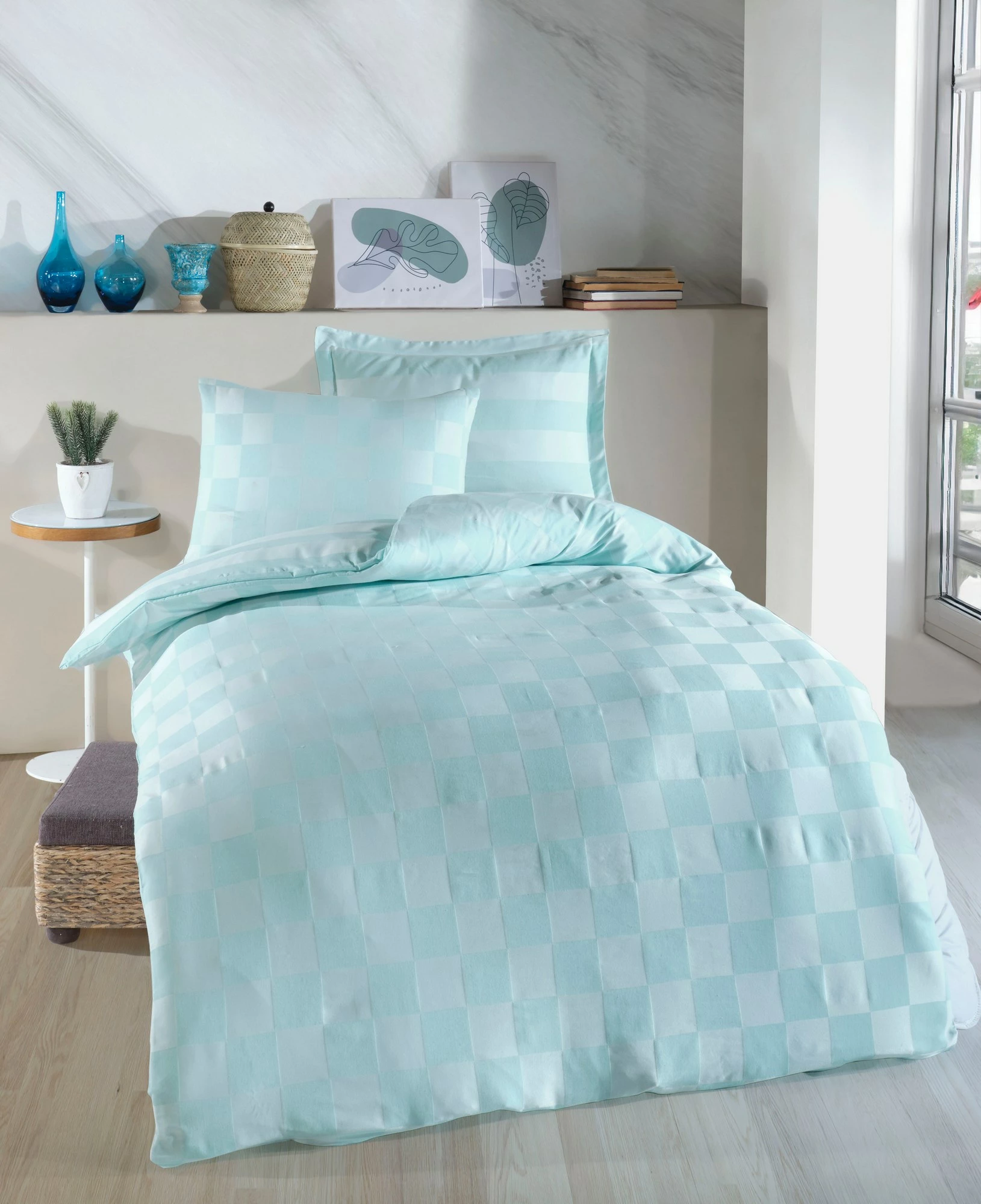 Set mbulesë jorgani XXL, ngjyrë mint, Kareli Saten | foleja.al