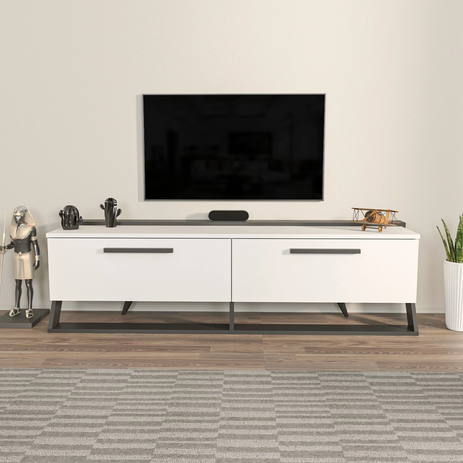 Komodë TV Skye Decor, Astrid, e bardhë dhe e zezë | foleja.al