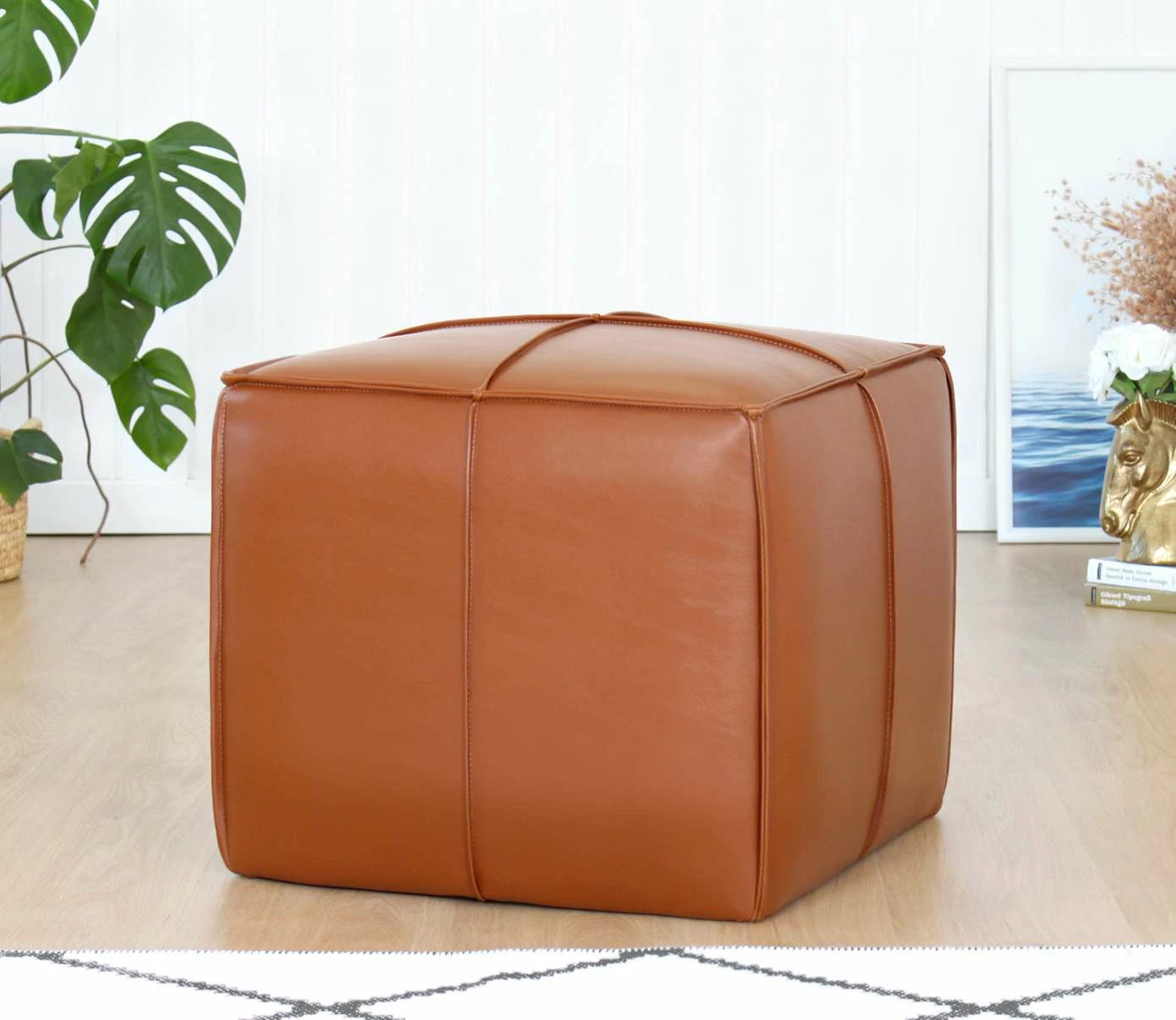 Puf lëkure PU, ngjyrë tan, Atelier del Sofa | foleja.al