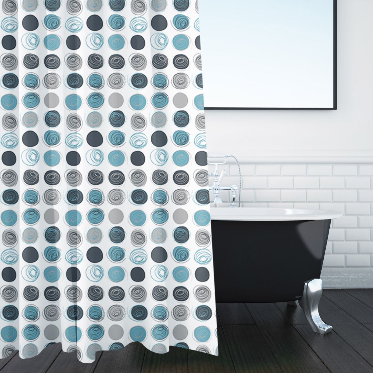 Bathroom Shower Curtain with Blue and Grey Polka Dots 180x180cm