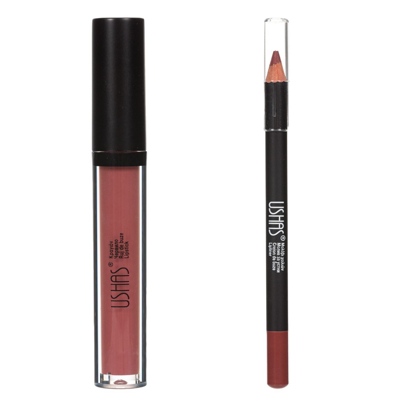 Brown set of lipstick and lipliner