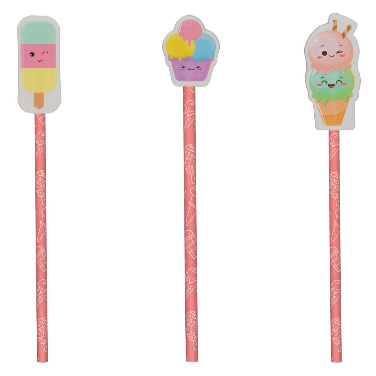 Ice Cream Shaped Eraser Pencils 3 Pieces