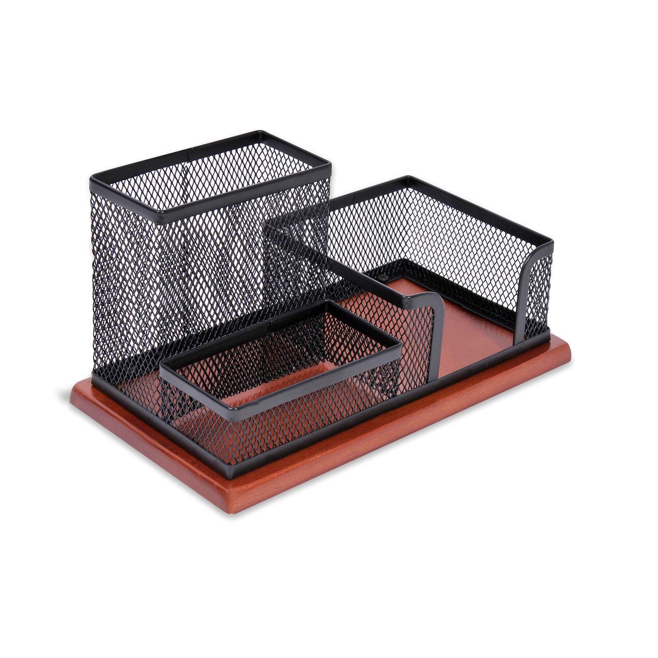 Wire Pencil Case with Wood 3 Compartments 21.5x11.5x11cm
