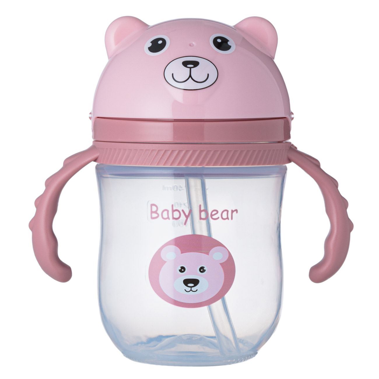 Children's Water Bottle with Straw Pink Bear