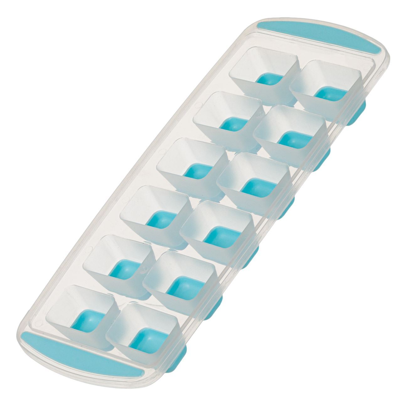 Transparent Plastic Ice Cube Tray with Silicone Trays Turquoise 12 Slots