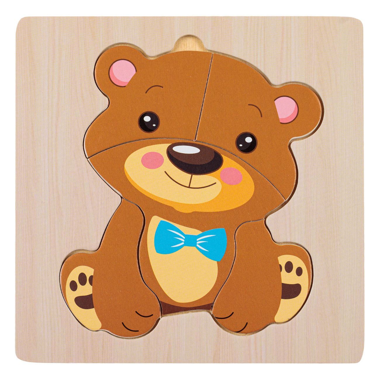 Wooden Puzzle Card Teddy Bear (5 Pieces) 15x15cm