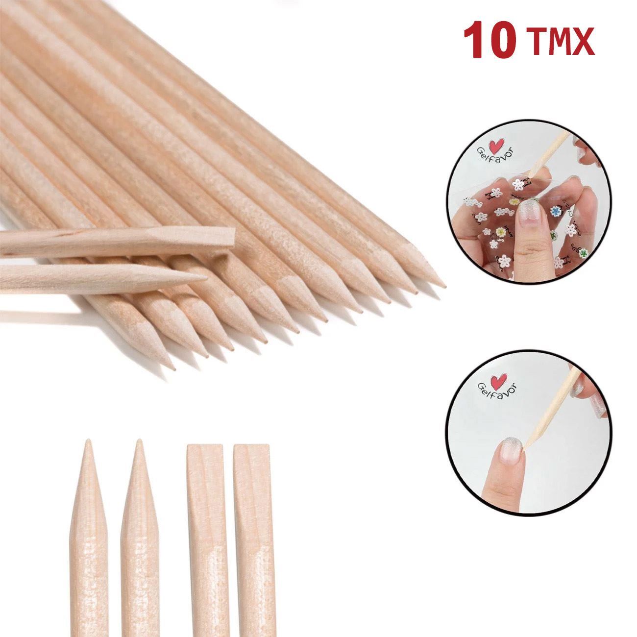 Manicure-Pedicure Wooden Sticks 10 Pieces 11.5cm