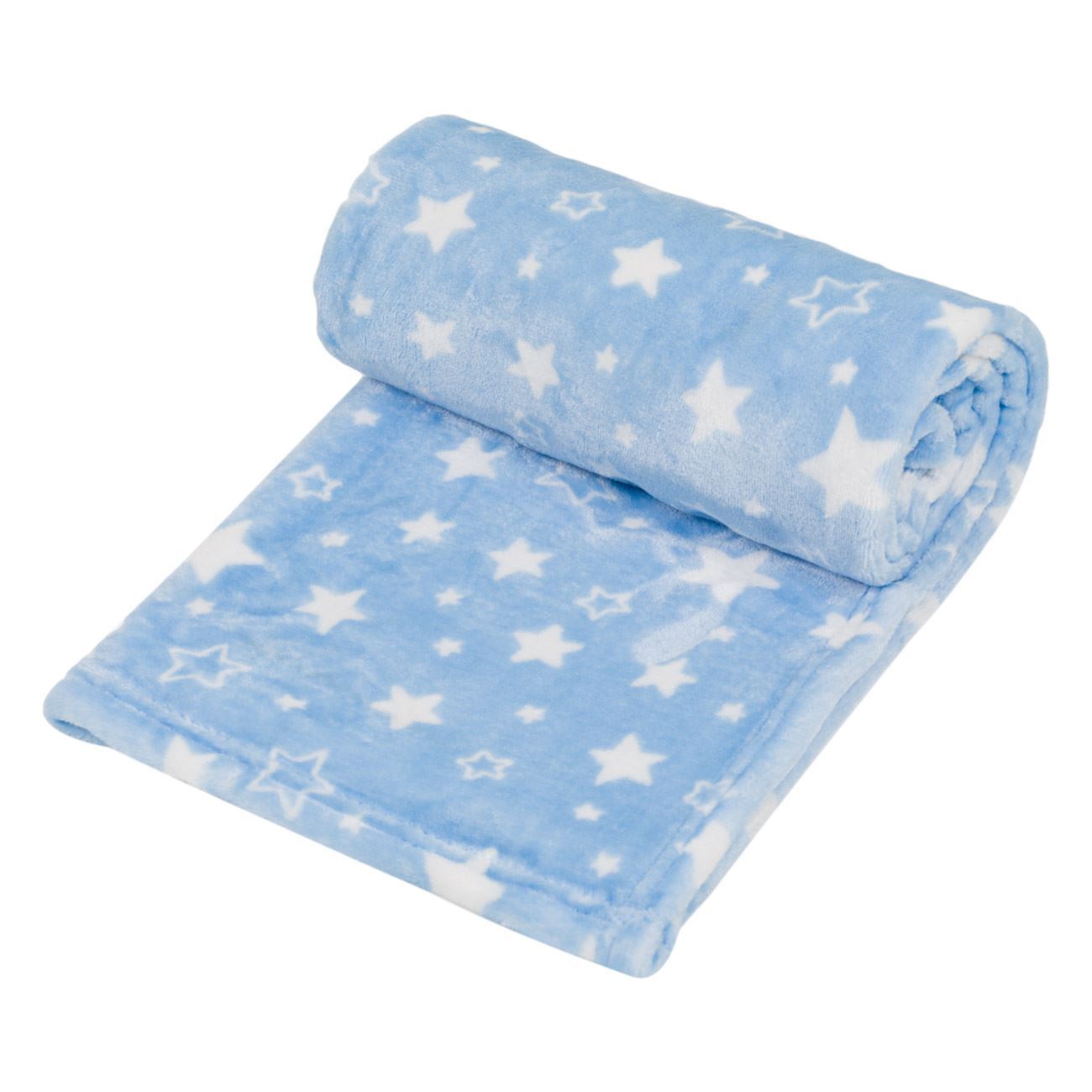 Couverture en velours bleu pour enfants, avec étoiles blanches