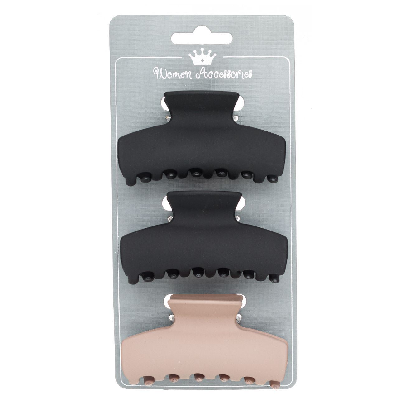 Women's Hair Clip Black Nude Matte 9cm - 3 pcs