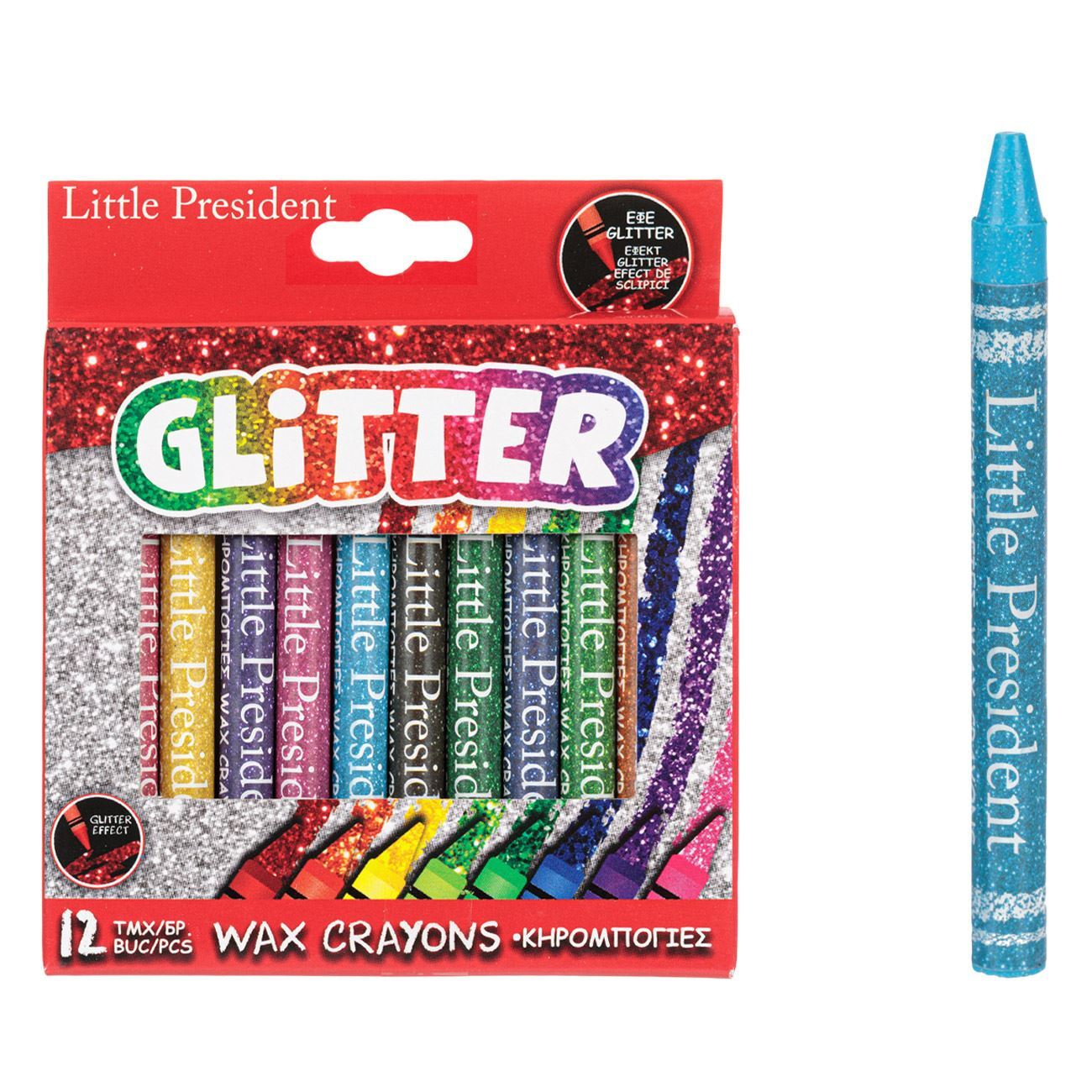 Thin Crayons with Glitter Little President - 12 pcs