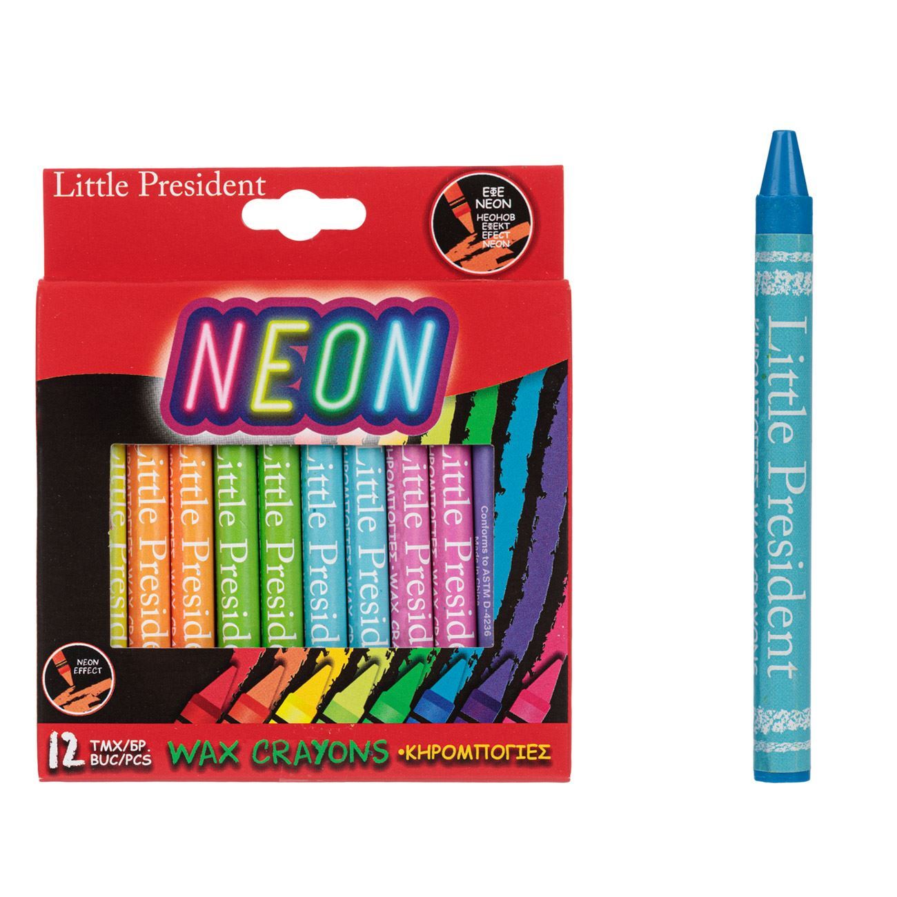 Little President Fine Neon Colors Crayons - 12 pcs