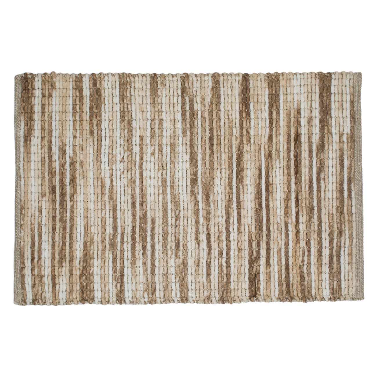 Bath Mat Cotton Beige Brown Embossed Knitting 80x50 cm