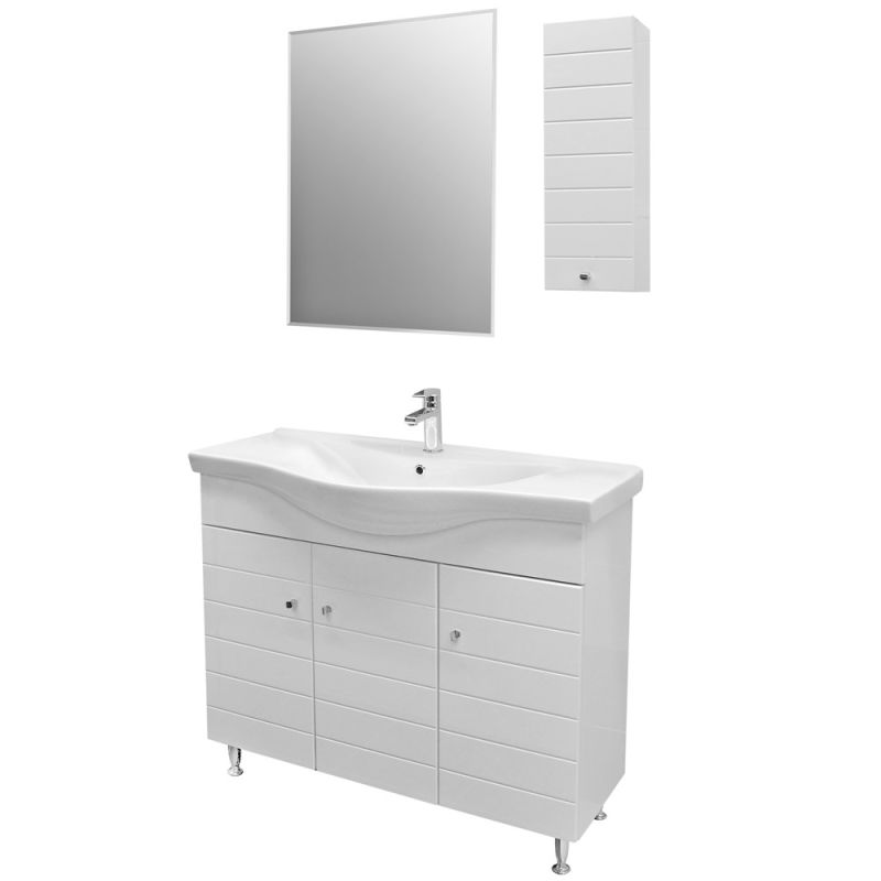 Bathroom furniture set, 96x34x97.5 cm + bathroom mirror 80x60 cm + wall cabinet 20x15x60 cm, melamine, white