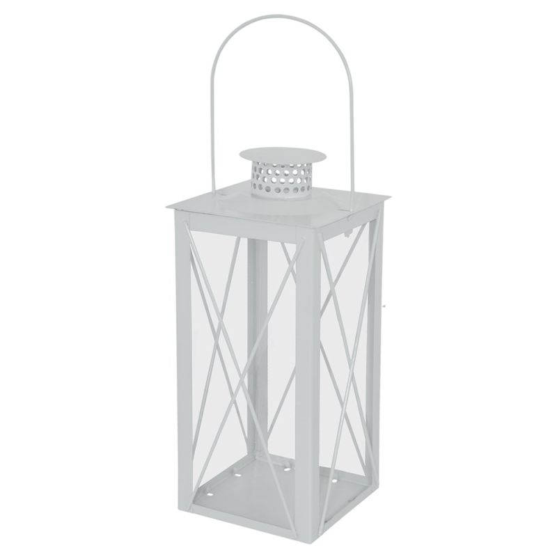 Candle holder, metal and glass, white, 17x17xH35 cm