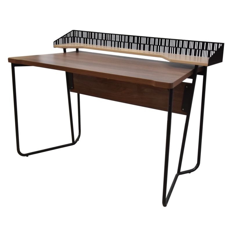 Tavolinë zyre, strukturë metalike, syprinë melamine, arrë, 125x69xH69 cm