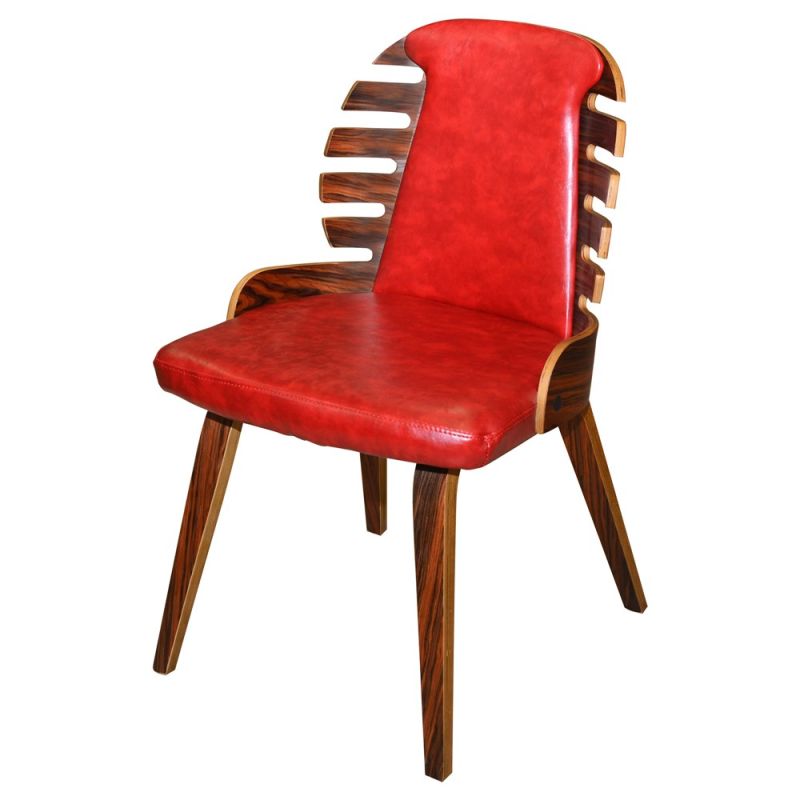 Brown chair, wood structure, PU upholstery, glossy red, 52x51xH83 cm