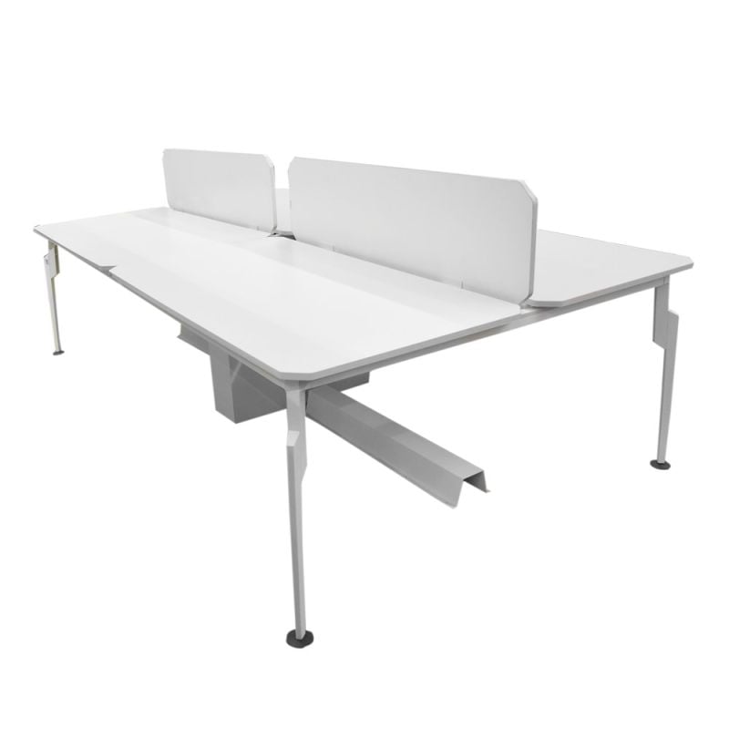 Tavolinë zyre, strukturë alumini (e bardhë), syprinë melamine, e bardhë, 280x155xH75 cm