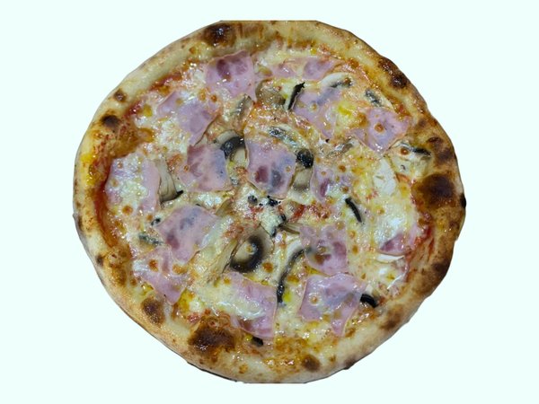 Pizza con prosciutto e funghi